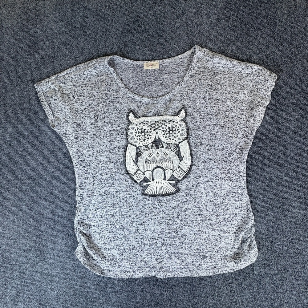Free‎ Kisses T Shirt Womens Plus 1X Gray Heather Embroidered Owl Short Sleeve
